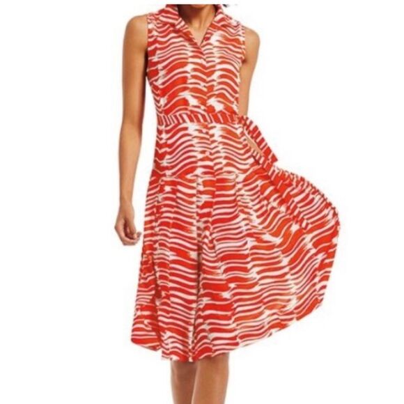 Cabi Brushstroke Button Down Sleeveless Dress Red White Striped Fit & Flare XS - Picture 1 of 14